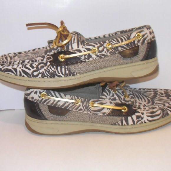 Sperry Top Sider Women's 7.5M Boat Deck Shoes Zebra Animal Print Brown Beige - Picture 11 of 14